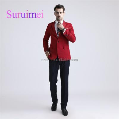 China Anti-Shrink Custom Made Men Business Suits Slim Fit Wedding Party 2 Piece Men Suits Red Coat And Royal Blue With One Button for sale