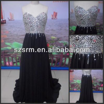 China Anti-Static 2018 Best selling Sweetheart A-line Real sample Sparkle silver beaded and black chiffon evening dress for sale