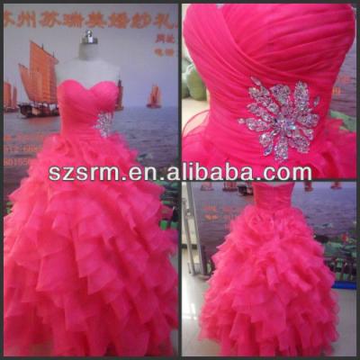 China Anti-Static 2018 Best selling Sweetheart organza pink tiered skirt beaded real sample prom ball gown for sale