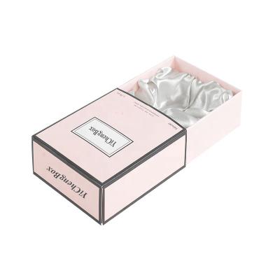 China Recycled Materials High Quality Luxury Custom Printing Pink Gift Drawer Box Paper Cardboard Packaging With Satin for sale