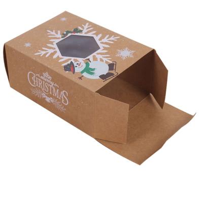 China Recycled Materials Christmas Cardpaper Kraft Box Costom Packing Gift Wrapping Opens Packaging With Windows for sale