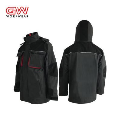 China Industrial Mechanic Hooded Workwear Work Jackets Men's Winter Windproof Rip-stop Clothes Patchwork Resistant Uniform Coat for sale