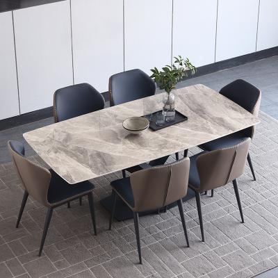 China (Others) High Quality Modern Rustic Dining Tables Adjustable Metal Dining Table Set Stainless Steel Table and Marble for sale