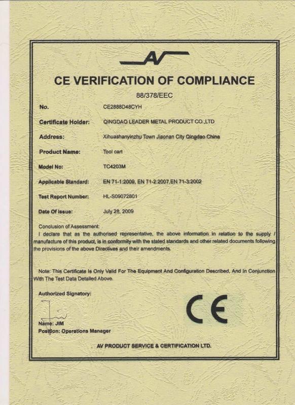 CE VERIFICATION OF COMPLIANCE - Qingdao Leader Metal Product Co. Ltd.