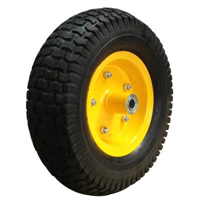 China 13 x 5.00-6 High Quality Turf Pattern Rubber Wheel - Yellow Steel Rim for sale