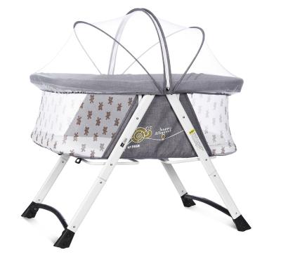 China Multifunctional Foldable Crib Bed Stainless Steel Metal Baby Crib Luxury Baby Hutch Attaches to Parents Bed for sale