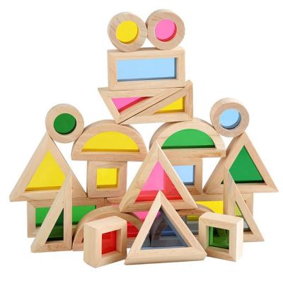 China Creative Colorful Study and Educational Building Toy For Kids of Toy Wooden Rainbow Stacking Building Blocks Building Light Transmission for sale