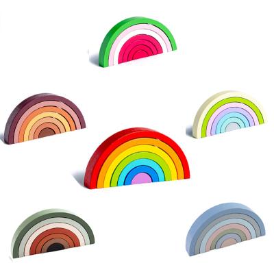 China DIY TOY Rainbow Stacker Wood Toys Creative Baby Building Blocks Balance Stacking Games 3D Puzzle Educational Montessori Toys For Children for sale