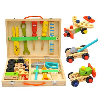 China MODEL TOY Wooden Toolbox Pretend Play Set Montessori Children Toy For Boys Nut Disassembly Screw Assembly Simulation Repair Tool Carpenter for sale