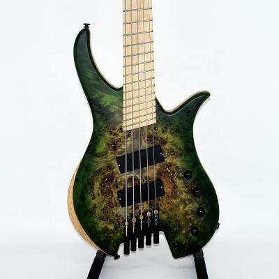 China Environmental Materials ZLG Hot Sale 5 String Fanned To Fret Bass Green Maple Body 5mm Ash Color Burst Top Selling Whole Bass Without Knot Head for sale