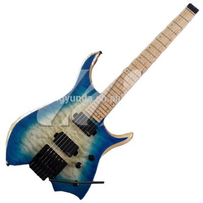 China New Style Environmental Whole Sale Materials Electric Guitar 6 String Headless Ash Body Quilted Maple Neck Factory Outlet Tremolo Top Bridge for sale