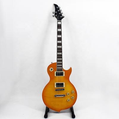 China Factory Outlet Mahogany OEM Guitar Neck Materials Krait 6 String Electric Guitar Flame Maple Body Burst Environmental Top Yellow Mahogany for sale