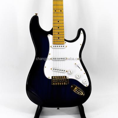 China New Arrival Krait 6 string electric guitar color hardware OEM environmental blue burst guitar gold maple neck body basswood materials for sale