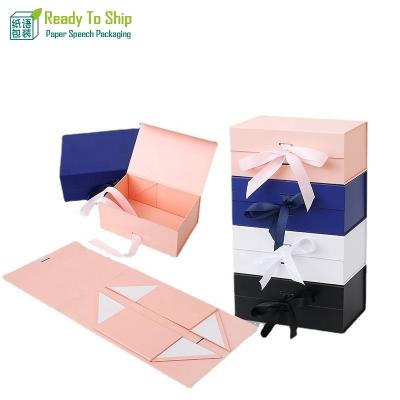 China Factory Custom Handmade Foldable Luxury Rigid Pack Garment Ribbon Magnetic Folding Gift Boxes Paper Box With Logo for sale