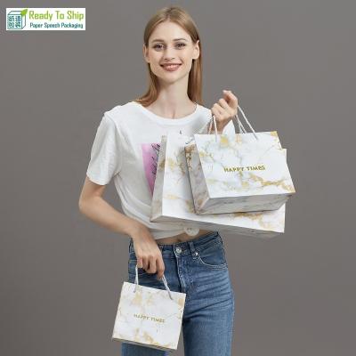 China Handmade Custom Luxury Design Printed Marble Effect Recycled Paper Logo Bag With Ribbon Bowknot For Gifts for sale