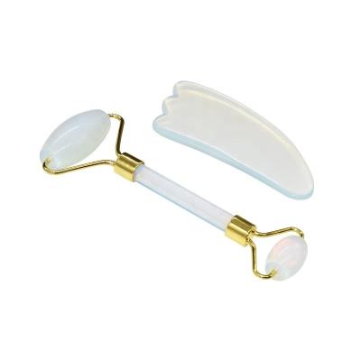 China Natural Stone Logo Opal Jade Face Roller Facial Massage Customized Face Lift Skin Care for sale