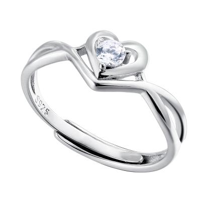 China FASHIONABLE SKA 925 Sterling Silver Zircon Heart Shape Women Adjustable Silver Ring for sale