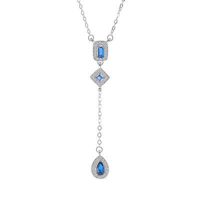 China FASHIONABLE SKA S925 Sterling Silver Teardrop Necklace Blue Zircon Pendant Necklace for sale