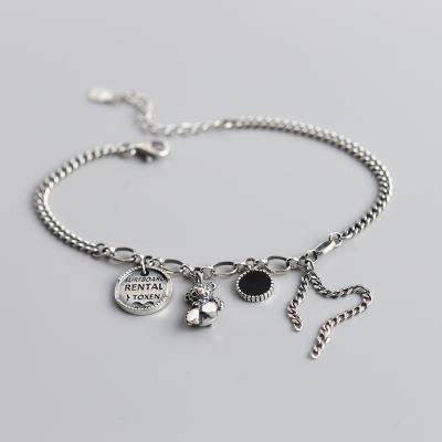 China Vintage SKA Vintage Bear S925 Sterling Bangle Female Pendant Chain Bracelet for sale