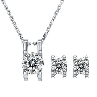 China BOHEMIA SKA 925 Silver Real 18k Gold Moissanite Necklace Earring Jewelry Set 9K 10K 12K 14K 18K White Gold Dangle Necklace Women for sale