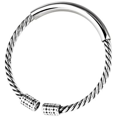 China FASHIONABLE SKA 925 Silver Bangle Woven Hemp Rope Smooth Open Bangle Retro Jewelry Sterling Silver Bangle for sale