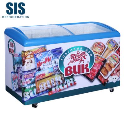 China Commercial Single-temperature Supermarket Refrigeration Equipment Sliding Eco Curved Glass Door Chest Display Freezer for sale