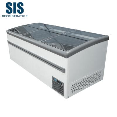 China Commercial EBM Fan Supermarket Refrigeration Equipment Island Freezer Display Straight Glass Top Series - Plug-in Type for sale