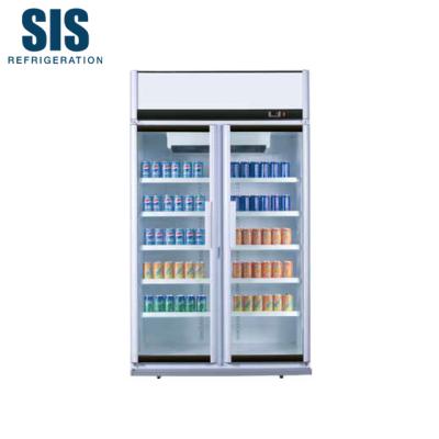 China Single-Temperature Commercial Refrigeration Equipment Double Tempered No Frost Type Glass Door With Low E-film Stand Beverage Display Cooler Eco for sale