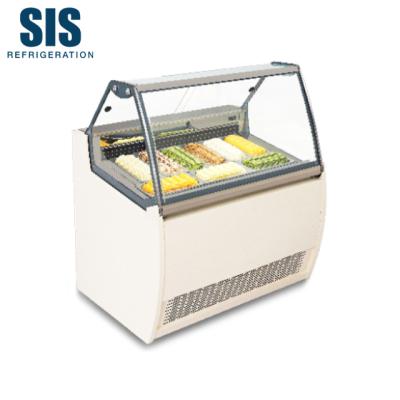 China Commercial Single-temperature Supermarket Refrigeration Equipment Front Arc Double Hollow Safety Glass Ice Cream Showcase Display Fridge for sale