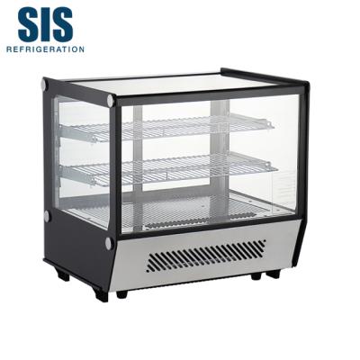 China Stainless Steel Commercial Countertop Single-temperature Refrigeration Equipment Open Display Refrigerator With Front Flat Double Glass And Sliding Door for sale