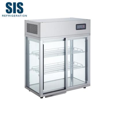 China Countertop Commercial Glass Door Single-temperature Refrigeration Equipment Cold Display Refrigerator with Sliding Triple Layered Glass Door for sale