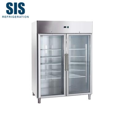 China Commercial Stainless Steel 2 Doors Free Foaming CFC Refrigeration Hardware Upright Chiller Depth 810 With 6 Adjustable GN2/1 Shelves for sale