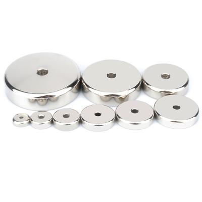 China Industrial NdFeB Magnet Round Base Magnet Neodymium Pot Heavy Duty High Strength Magnet With Countersunk Hole for sale