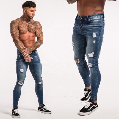 China Sustainable Wholesale Blue Denim Ripped Stretch Super Skinny Jeans For Men Jeans Distressed Skinny Jeans for sale