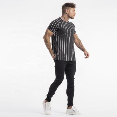 China Dropship Viable Soft Comfortable Vertical Stripe Summer Breathable Men's Fitted T-Shirt for sale