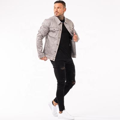 China Multi Pocket Winter Wind Proof Denim Lattice Viable Ripped Gray Jacket Plus Size Coats Custom Made Jackette For Men for sale