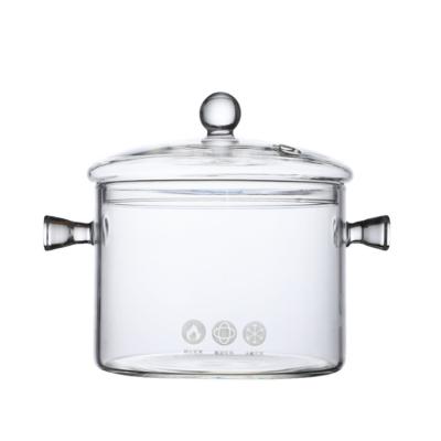 China Thickening 1900ml Borosilicate Glass Glass Cooking Pot Durable Heat Resistant With Cover for sale