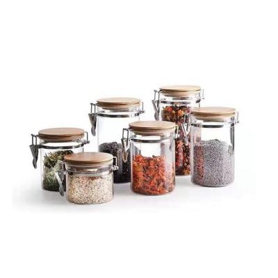 China Stored Glass Food Storage Jars Pyrex Glass Storage Containers With Bamboo Lid for sale