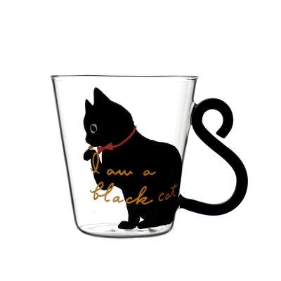 China Home.Restaurant.Bar.Hotel Handblown Cat Water Drinking Glass Heat Resistant Mug With Handle for sale