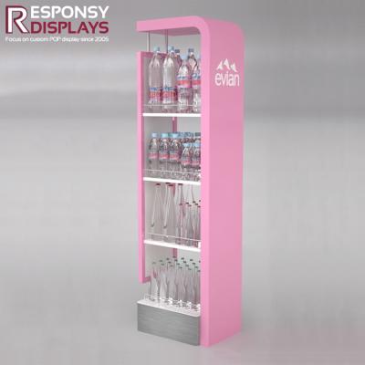 China 2 Sided Wooden And Metal Water Bottle Display Rack Rose Style 2 Sided Mineral Soda Can Display Rack for sale