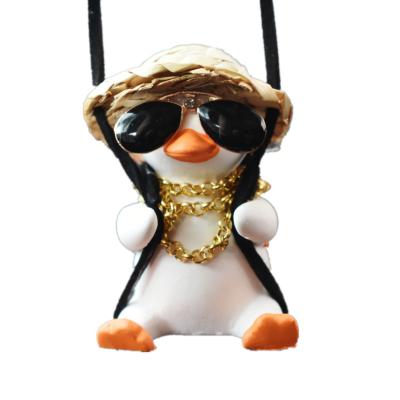 China Decorate Unique Design Playing Guitar Straw Hat Duck Backpack Swing Duck Car Pendant for sale