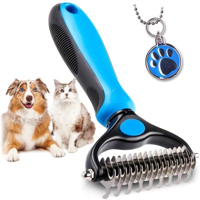 China Best Selling Stocked Pet Grooming Tool 2 Sided Dematting Undercoat Rake Brush Comb For Dogs And Cats for sale