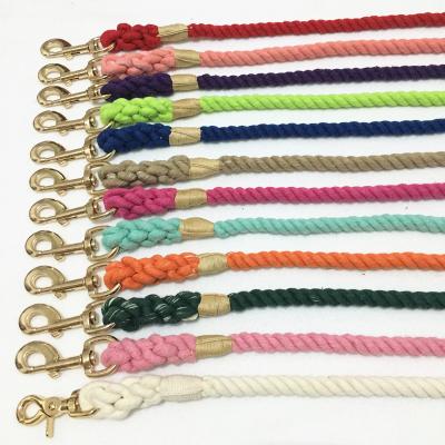 China Stocked 2023 Hot Sale Colorful Handmade Cotton Rope Dog Leash Pet Leashes Customized for sale