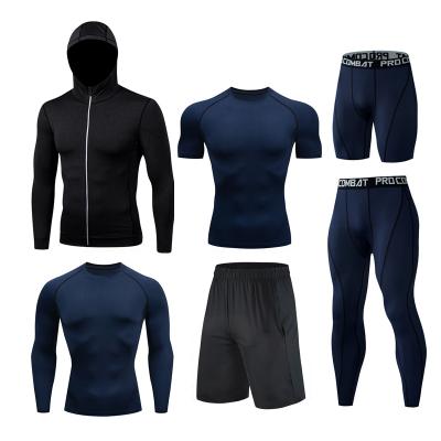 China 2021 new spring and autumn men's fitness suit viable fast gym running sweat fitness suit sports six piece sets for sale