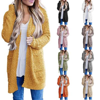 China 2021 Hot Selling Amazon Anti-Wrinkle New Autumn and Winter Women Knit Sweater Solid Color Velvet Double Pocket Cardigan Sweater Granular for sale