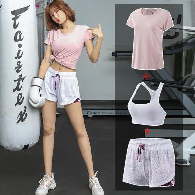 China Summer Fitness Quick Dry Running Suit Three Piece Short Sets Yoga Suit Korean Women's Breathable Sports Suit for sale