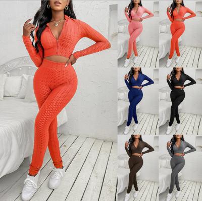 China Women's Autumn And Winter Fitness Yoga Suit Sports Suit Breathable Casual Solid Tops Two-Piece Suit Long Sleeve Quick Dry Running Ladies Breathable Solid Tops for sale