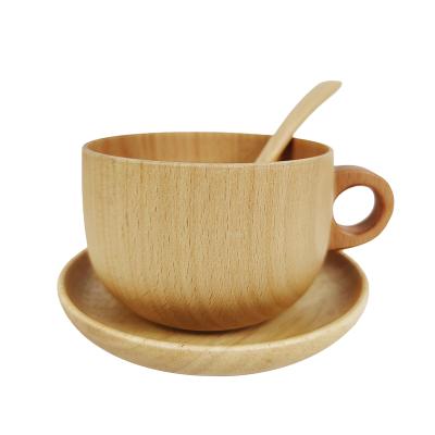 China Custom Mini Wholesale Sublimation Travel Blank Viable Wooden Coffee Beech Mug with Spoon Saucer Logo for sale