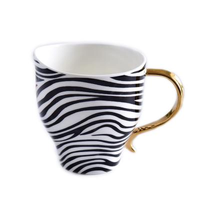 China Viable Zebra Pattern Customized Bone China Mug Creative Gift Gold Mug Tea Water Cup Ceramic Mug for sale