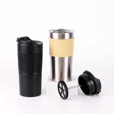 China WITH LID Portable French Press Travel Coffee Maker, Thermos Stainless Steel Travel Mug for sale